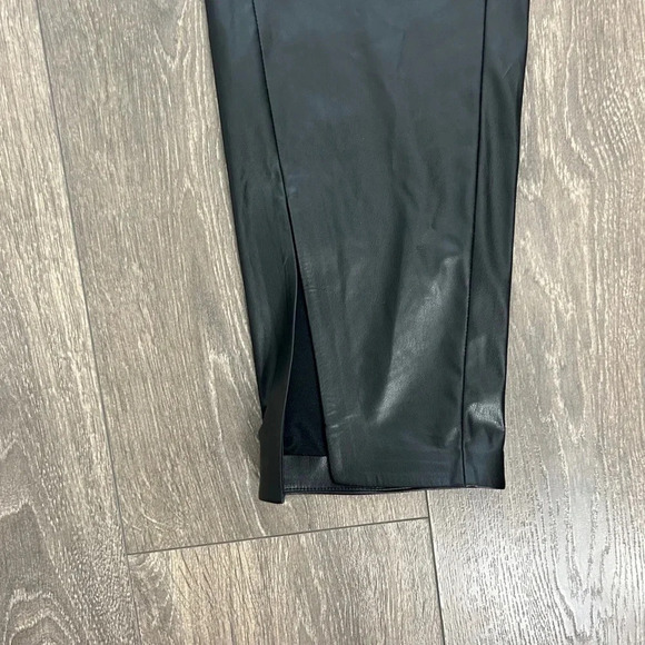 Theory Split hem Ankle Leather Pant Black Slit Pull On Straight Leg size 00 - Picture 8 of 15